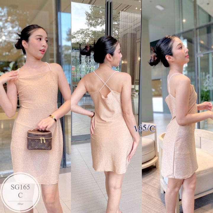 ml165-dress-เดรสสายเดี่ยวแต่งมุกสายไขว้หลัง-ผ้ากริตเตอร์วิ้งค์-ผ้าดีมีซับในตัวไม่บาง-สวยเป้ะ-เต็ม10ไม่หัก-ดีเทลวิ้งงทั้งตัว-ใส่ออกงานได้เลยค่ะ-ควรจัดค้ะซิสสส-นางแบบใส่งานขายจริง-สี-4-สี-color-gt-gt-ดำ