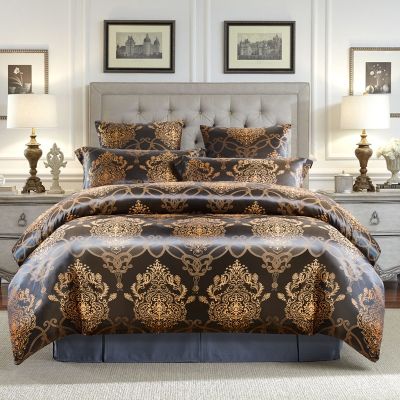 High Grade European Style 3PC Bedding Quilt Sets Satin Jacquard Bright Surface Bed Sets with Quilt Flat Sheet 2pc Pillowcases