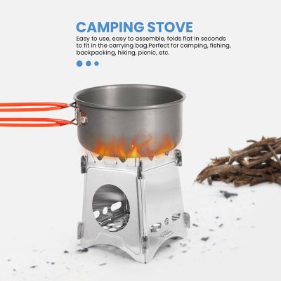 Camping Stove Portable Folding Stainless Steel Stove Wood Burning Stove Lightweight,Compact,Durable for Outdoor Picnic