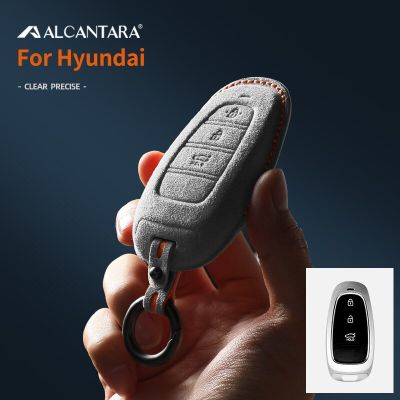 Alcantara Suede 3D Stereo Car Key Case Bag 3 Buttons For For Hyundai Tucson L 2022 2023 Accessories