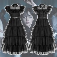 2023 Wednesday Addams Cosplay Dress for Girl Kids Movie Wednesday Cosplay Costumes Black Gothic Dresses Halloween Party Women Clothes