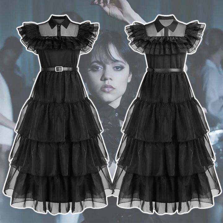 Wednesday Addams Cosplay Dress for Girl Kids Movie Wednesday Cosplay