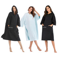 2022 New Solid Color Fashion Thick Robe Surfing Poncho Towel Wet Hoodie Cloak Beach Skirt 110x75cm With Embroidered Logo