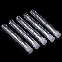 50PcsPack 12x100mm Transparent Laboratory Clear Plastic Test Tubes Vials With Push School Lab Supplies