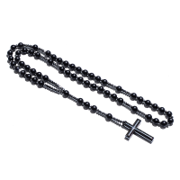 Matte Black Onyx Beaded Catholic Christian Rosary Necklace Cross Pendant Men and Women Meditation Mala Jewelry