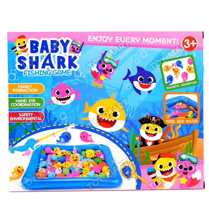 Baby Shark! Fishing Game Floating Fish Toys Inflatable Pool Fishes Rod Fun Outdoor Toy