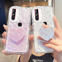 เคสสำหรับ Vivo V15 Pro เคสแฟชั่นสวยงามมีเลื่อมแวววาวบนท้องฟ้าเต็มไปด้วยดวงดาวพร้อมขาตั้งรูปหัวใจเคสป้องกันเคสมือถือกันกระแทกแบบนิ่ม