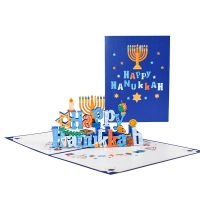 2/4PCS HAPPY HANUKKAH 3D Pop UP Cards Candlestick Greeting Invitation Card Kid Gift Card Thank You Card Postcards with Envelop