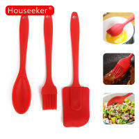 Houseeker 3Pcs High Temperature Resistance Silicone Spatula Baking Rubber Scraper Brush Baking Tools