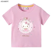 AISAMEFE Cartoon Diamond Kitty Cat 3-8 Yrs Baby Girl Clothes Summer New Fashion Casual Short Sleeve T-Shirt Cotton Korean Style Kids Girl Party Clothes