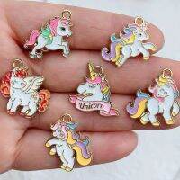 【YF】❄☽♗  10Pcs Gold Plated Enamel Unicorn Pendant Jewelry Making Earrings Necklace Accessories Charms