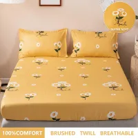 Bedding Fitted Sheet Yellow Daisy Pattern Microfiber Twill Brushed Lightweight Dust-proof Mattress CoverTwin Full Single Double