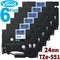 Vileed 6แพ็ค24มม.Tze551 Black บนเทปป้ายสีน้ำเงินสำหรับเครื่องพิมพ์บราเดอร์ P-Touch TZe551 Tze 551ใช้งานร่วมกับ PTouch P เครื่องพิมพ์ฉลากเครื่องพิมพ์ฉลาก Label Maker เครื่องมือมาตรฐานลามิเนตพิมพ์ Cassette