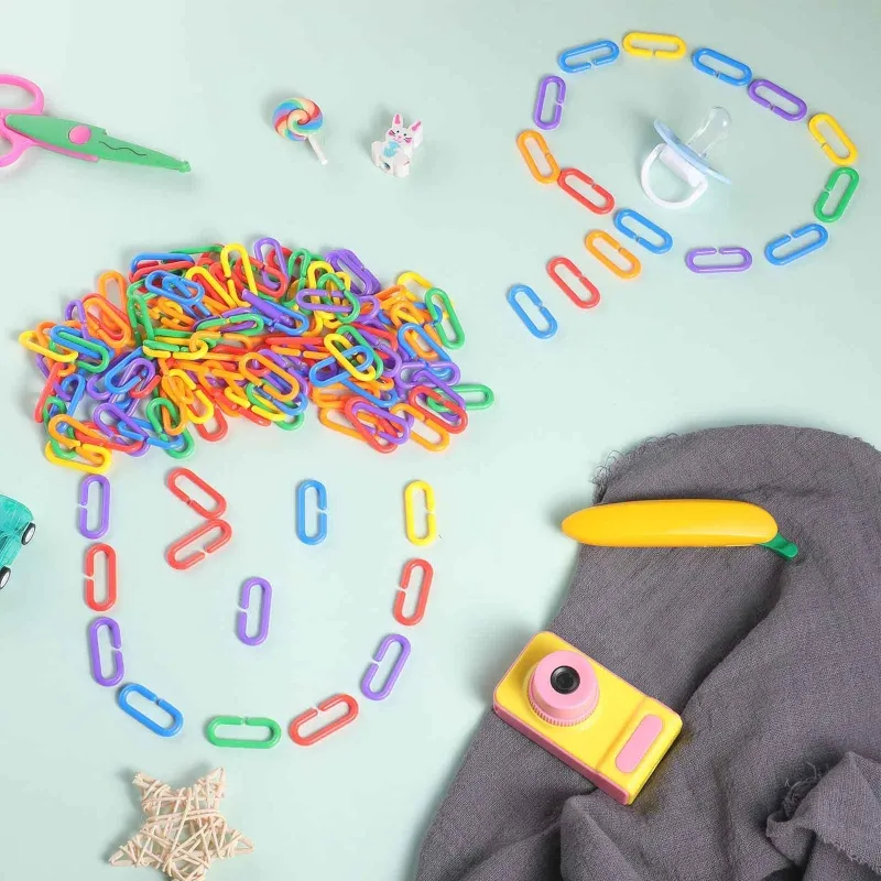 Plastic Hooks Chain Links, 400 Pcs Rainbow Color Plastic C-clips Hooks Chain  Links C-links Kids Educational Learning Toy Rat Parrot Bird Toy Cage Part