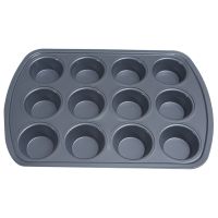 12 Holes Non-Stick Round Cupcake Mold Pan Muffin Tray Carbon Steel Baking Pan Pudding Bakeware Biscuit Pan Easy to Clean