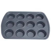 12 Holes Non-Stick Round Carbon Steel Baking Pan Pudding Bakeware Biscuit Pan Easy to Clean