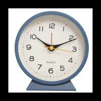 【CC】✁☼♝  4.5 Inch Battery Operated Antique Alarm Clock Small Silent Bedside Desk Metal with Light(Blue)