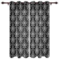 Skull Black Pattern Lace Window Curtains Kids Room Living Room Curtain Panels Valance Curtains for Kitchen