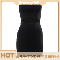 hanshi [2023 new HOT FASHION] lazlook เดรสมินิของผู้หญิงเดรสสะโพกเปิดหลังไร้สายผูกโบว์