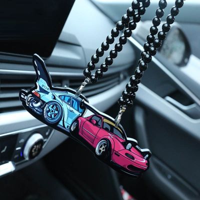 【jw】﹊  Duplo-face acrílico modelo de carro espelho retrovisor do pingente pendurado ornamentos criativos graffiti auto decorati