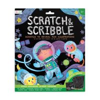 Scratch&amp;Scribble กระดาษขูดสีรุ้ง ชุดใหญ่  ลาย Space Explorers ภาพการ์ตูน 4 ภาพ สำหรับขูดสร้างลวดลาย