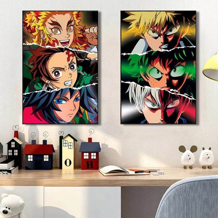 my-hero-academy-demon-slayer-eye-อะนิเมะตัวละครโปสเตอร์-hunter-x-hunter-eyes-jujutsu-kaisen-ภาพวาดผ้าใบ-boy-room-home-decor