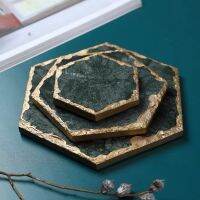 Non-slip Emerald Real Marble coaster mug place mat Hexagon Round Heat Resistant Trivet Table Decoration