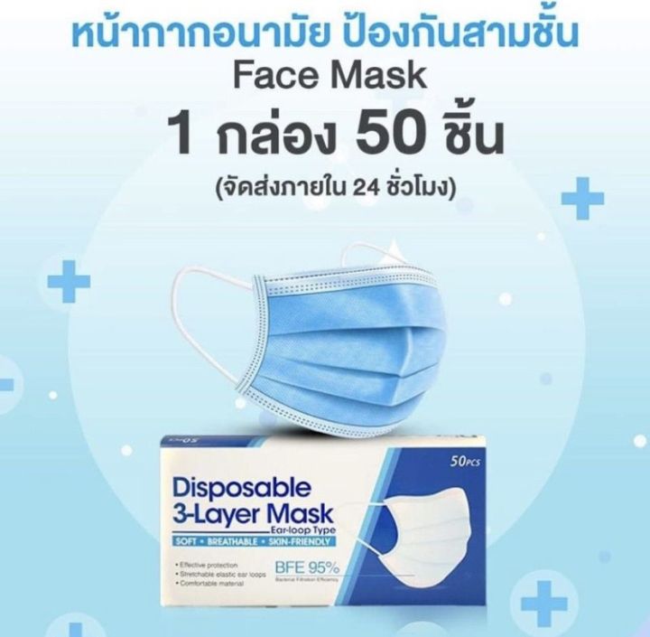 face-mask-หน้ากากอนามัย-1กล่อง50ชิ้น-หน้ากากกรองฝุ่นละออง-หน้ากากอนามัย-สินค้าพร้อมส่ง