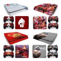 ﹉❖ Cartoon Disney księżniczka Big Hero Baymax naklejka PS4 Slim naklejka na konsolę PlayStation 4 Slim i 2 kontrolery winylu