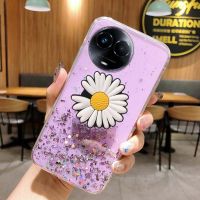 เลื่อมลายดวงจันทร์เคสมันเงา Realme 11X ดอกเบญจมาศซิลิโคนใสพับเป็นขาตั้งสำหรับ Realme 11X ฝาหลัง