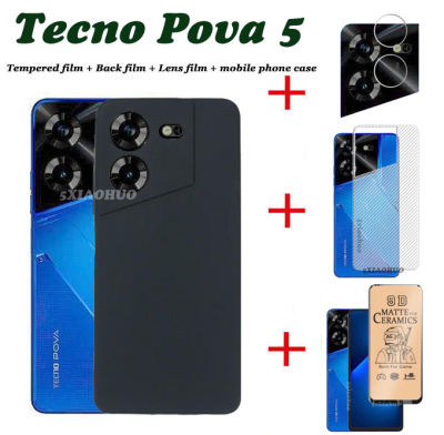 4in1 Tecno Pova 5เคสโทรศัพท์ซิลิโคนสีลูกกวาดเคสโทรศัพท์ Tecno Pova 5เคสโทรศัพท์เคสโทรศัพท์แบบขัดด้านผิว + ฟิล์มบางเซรามิก + ฟิล์มเลนส์ + ฟิล์มด้านหลัง