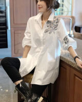 Pure White Collar Shirt Female Korean Version Of Loose Large Size Long Shirt Spring 2022 New European Station