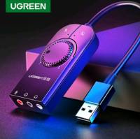 UGREEN Sound Card (ขนาด100cm) USB to Jack แจ็ค 3.5 มม. หูฟังไมโครโฟน การ์ดเสียงสำหรับโทรศัพท์, โน๊ตบุ๊ค การ์ดเสียง PS4 External USB Sound Card Mic Audio USB to 3.55mm