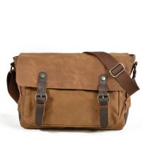 Military Vintage Canvas Leather Crossbody Bag Men Shoulder Bags Waterproof Travel Satchel New Casual Male Messenger Bags