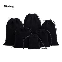 J41 Stobag ถุงกำมะหยี่สีดำกระเป๋าขนาดเล็กถุงที่เก็บเครื่องสำอางเครื่องประดับกระเป๋าแบบพกพาบรรจุภัณฑ์โลโก้งานแต่งงาน