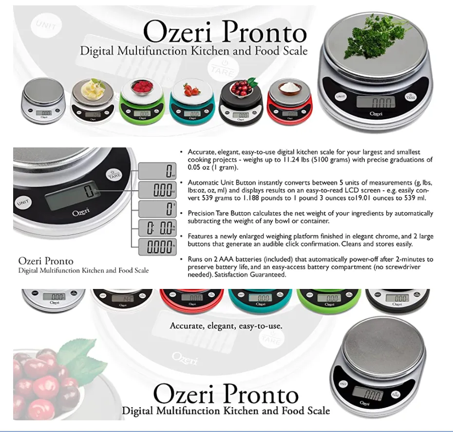 Ozeri ZK14-S Pronto Digital Multifunction Kitchen and Food Scale Elegant Black