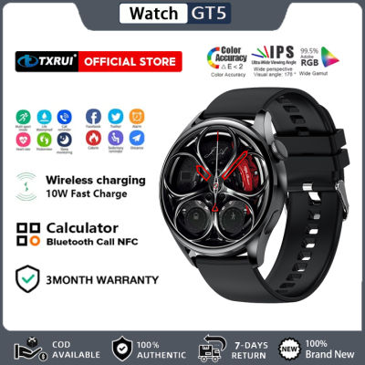 TXRUI GT5 Smart Watch Men Heart Rate Sleep Monitor Calculator DIY Wallpaper Bluetooth Call Sport Tracker Wireless Charging NFC Women Smartwatch Gift for Android iOS for Xiaomi Huawei