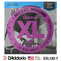 DAddario® สายกีตาร์ไฟฟ้า 7 สาย เบอร์ 9 แบบนิกเกิล ของแท้ 100% รุ่น EXL120-7 (Super Light, 9-54) ** Made in USA **