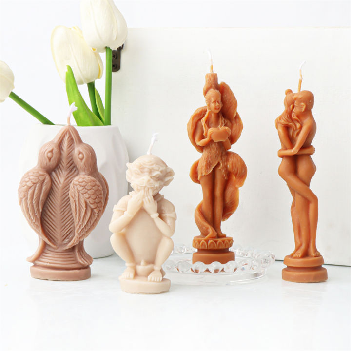 3d-silicone-candle-mold-3d-silicone-candle-mold-naked-human-body-myth-style-nine-tailed-fox-human-edge-bird-statue-shape-womens-body-mens-body-silicone-candle-mold-set-mythical-creature