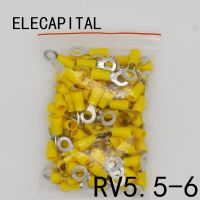 [HOT] RV5.5-6 Yellow Ring insulated terminal cable Crimp Terminal suit 4-6mm2 Cable Wire Connector 100PCS/Pack RV5-6 RV