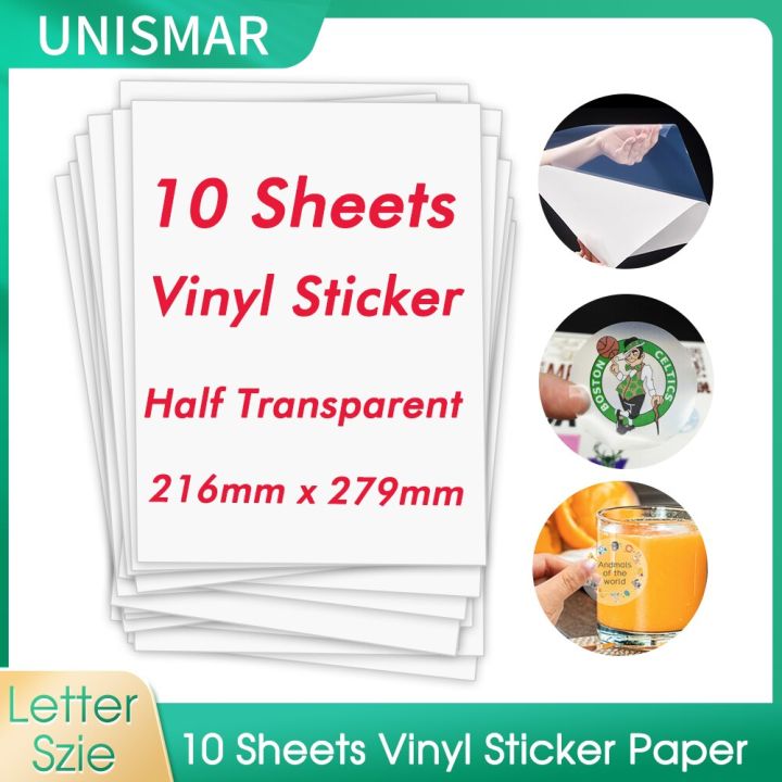 10 Sheets Letter Size Half Transparent Printable Vinyl Sticker Paper ...