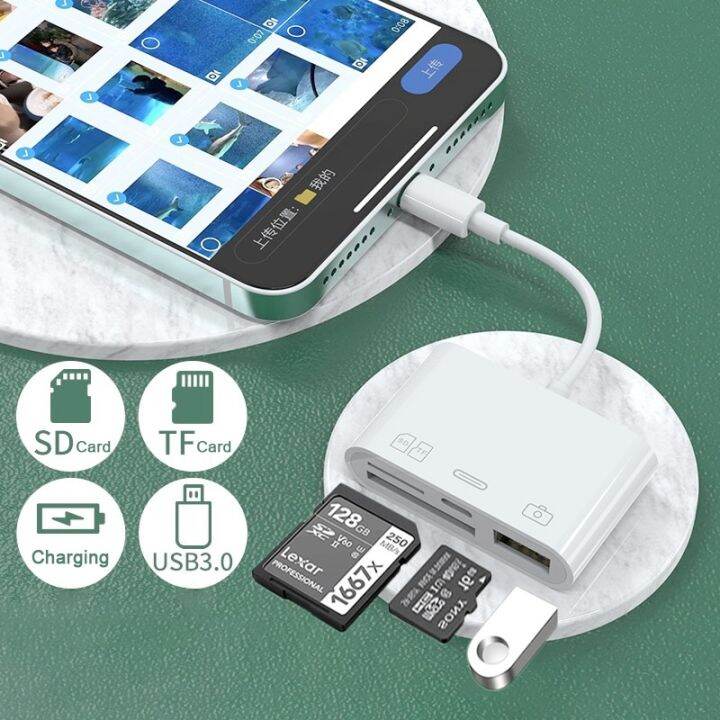 USB Type C Lightning Cable to TF SD Card Reader Adapter Charging For