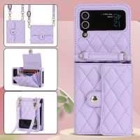 For Coque Samsung Z Flip 4 Flip 5 Case PU Leather Crossbody Lanyard Holder Magnetic Snap Wallet Phone Cover for Galaxy Z Flip3