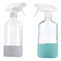 Clear Glass Spray Bottles with Silicone Sleeve, Refillable Empty Bottle for Cleaning Solutions, Water Sprayer