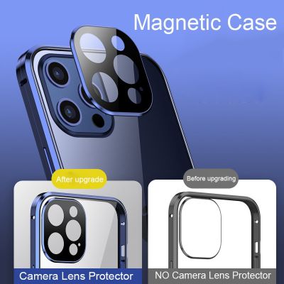 (new style phone case)เคสแม่เหล็ก360สำหรับ iPhone 13 Mini 12 Pro MAX 11 14,เคสกระจกเทมเปอร์กันกระแทกโลหะเลนส์กล้องถ่ายรูปฟิล์มป้องกัน