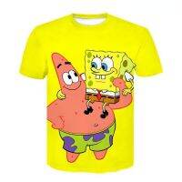 2023 New3D-Printed สนุก SpongeBob SquarePants ภาพวาดเสื้อยืดลำลองแขนแฟชั่นผู้ชายสวมเสื้อยืดพรีเมี่ยมฮาราจูกุด้านบน