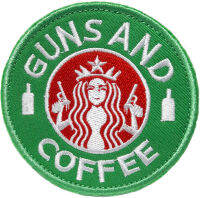 เวลโคร แพทช์ทหาร GUNS AND COFFEE ปืนและกาแฟ Velcro Military Joke Morale Patch แพทช์ทหาร ตีนตุ๊กแก