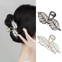 Fashion Simple Metal Hair Clip Inlaid Opal Leaf Shape Hair Accessories for women