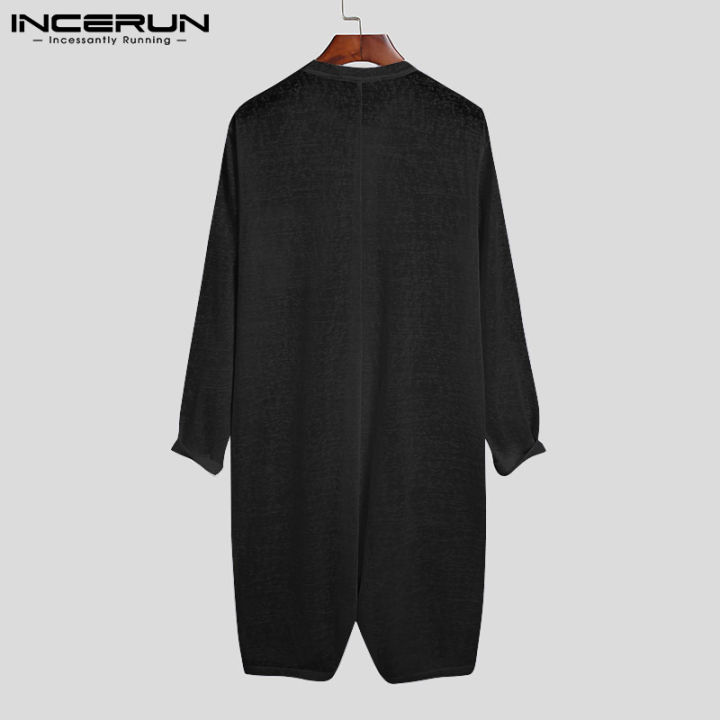 homewear-incerun-แขนยาวสำหรับผู้ชาย-leotard-ดูผ่านกางเกงขาสั้น-jumpsuit-ปุ่ม-t-เสื้อ-playsuit