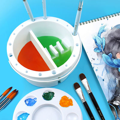 Multifunction 3 in 1 Pen/Brush Washing Bucket/Barrel/Container With Penholder/Palette for Watercolor/Gouache Round/Square Bucket